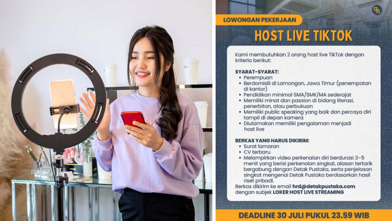Dibuka Lowongan Pekerjaan Host Live Streaming TikTok Penerbit Buku Detak Pustaka