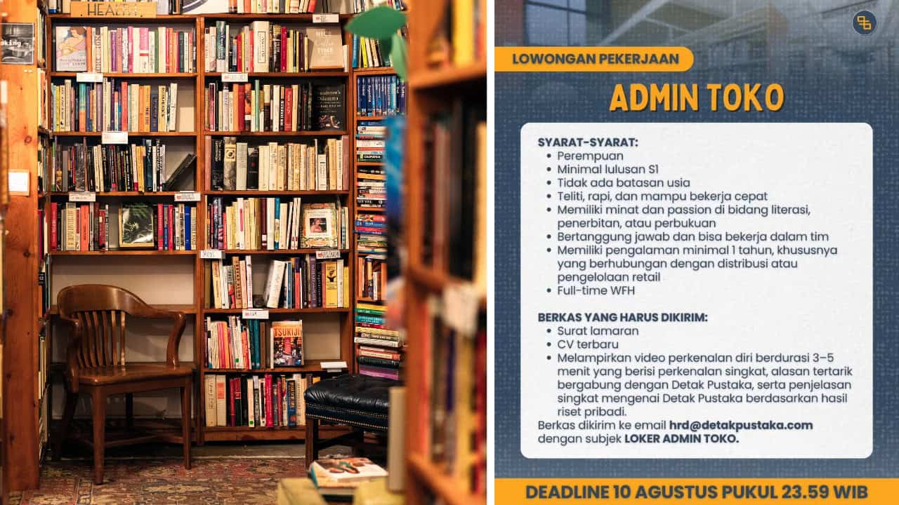 Dibuka Lowongan Pekerjaan Admin Toko Penerbit Detak Pustaka