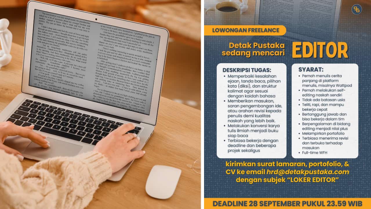 Dibuka Lowongan Freelance Editor Naskah Buku Penerbit Detak Pustaka